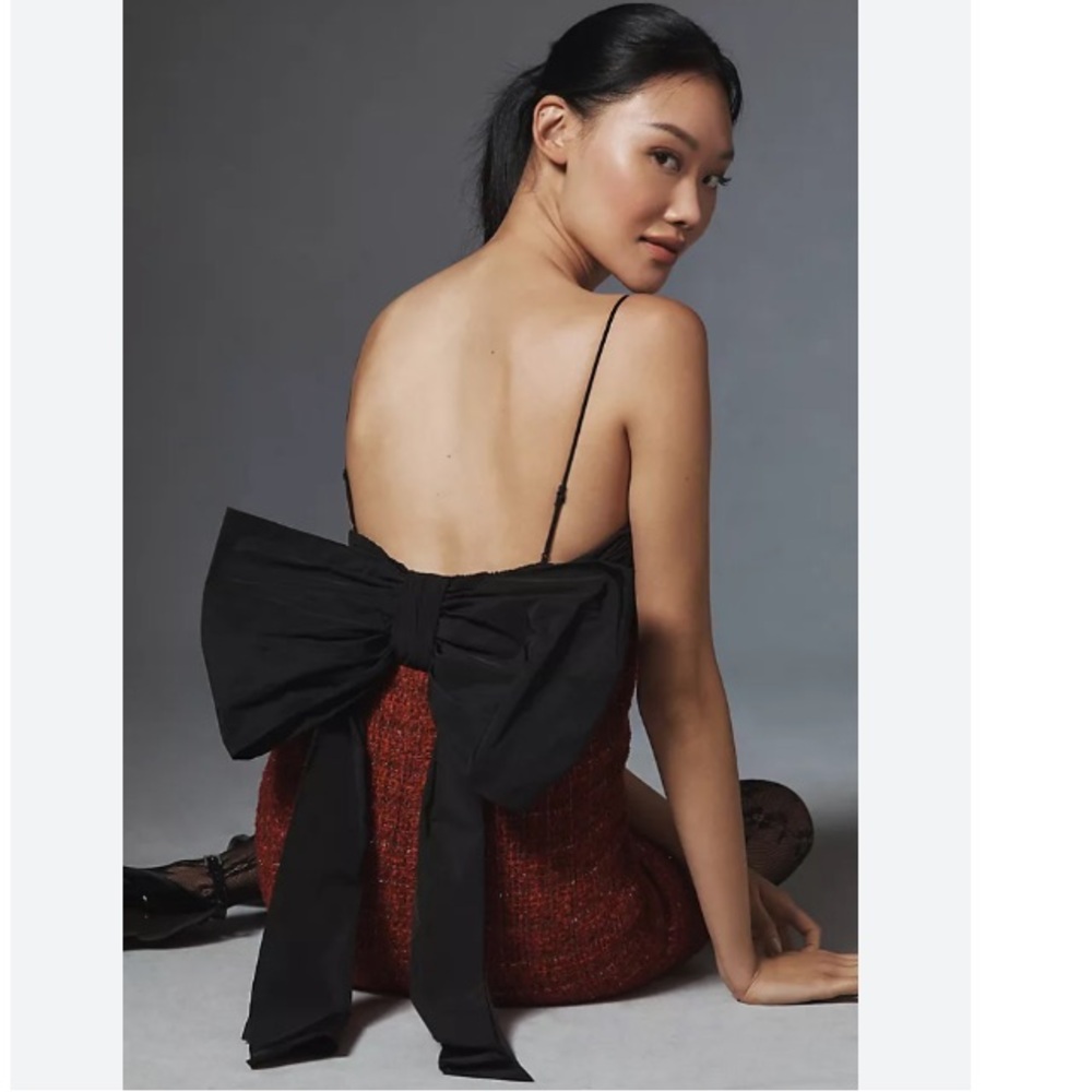 MAEVE BOW SQUARE-NECK MINI DRESS